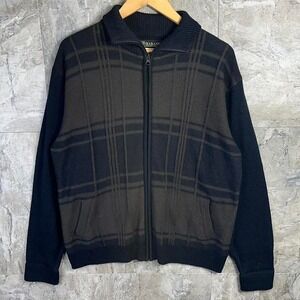 Habani Black & Brown plaid thick zip-up sweater Men's Large  #Y2K